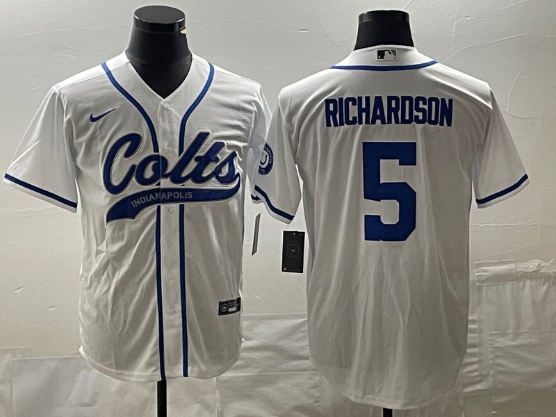 Men's Indianapolis Colts #5 Anthony Richardson White Cool Base Stitched Baseball Jersey - Click Image to Close